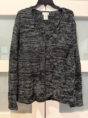 Jones New York Black and White Marled Knit Cardigan Sweater Size Large